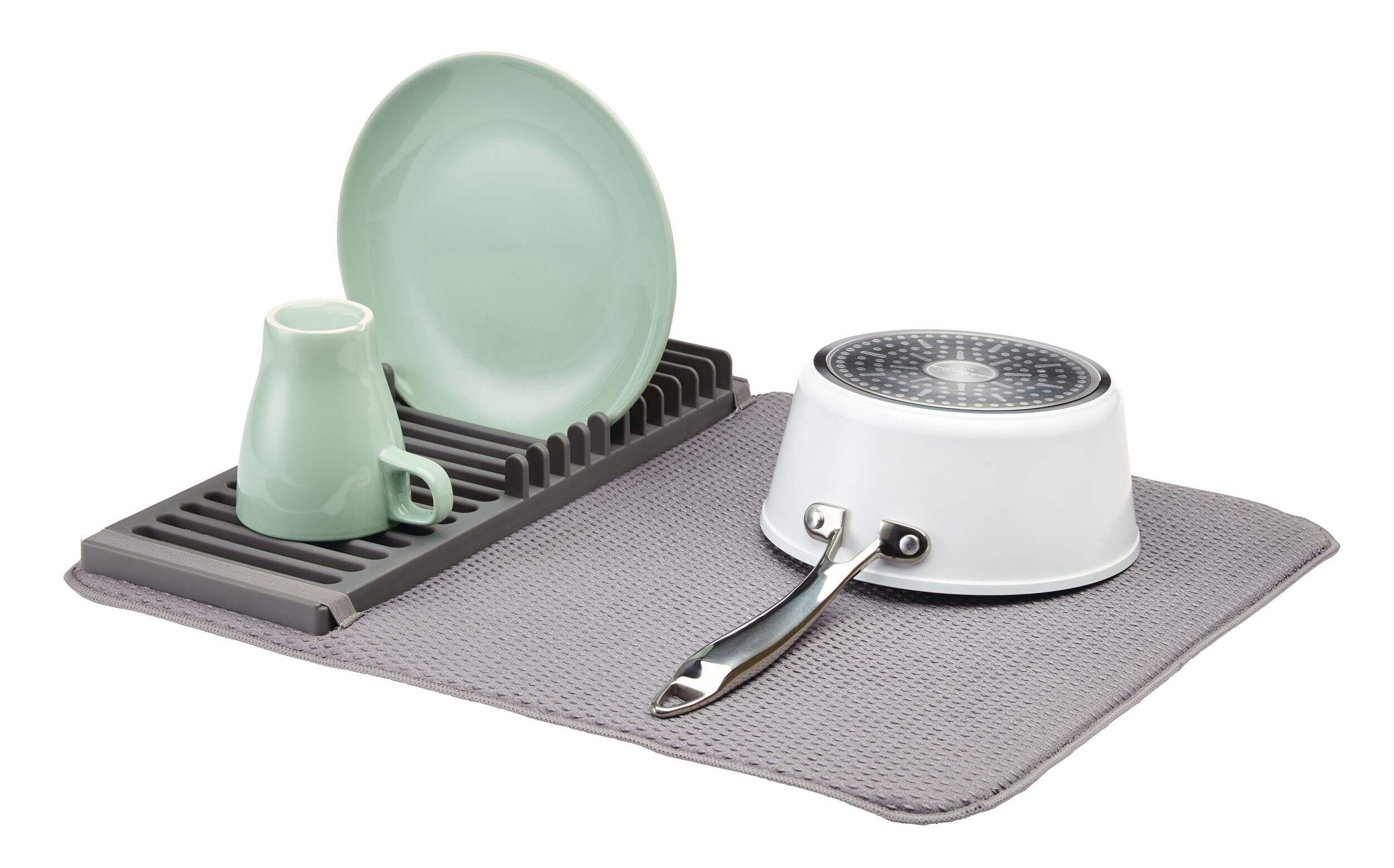Type A Comfort Absorbent Folding Microfibre Dish Drying Mat & Draining Rack, Grey, 20 x 16-in Front_Three_Fourths_Angled_Left