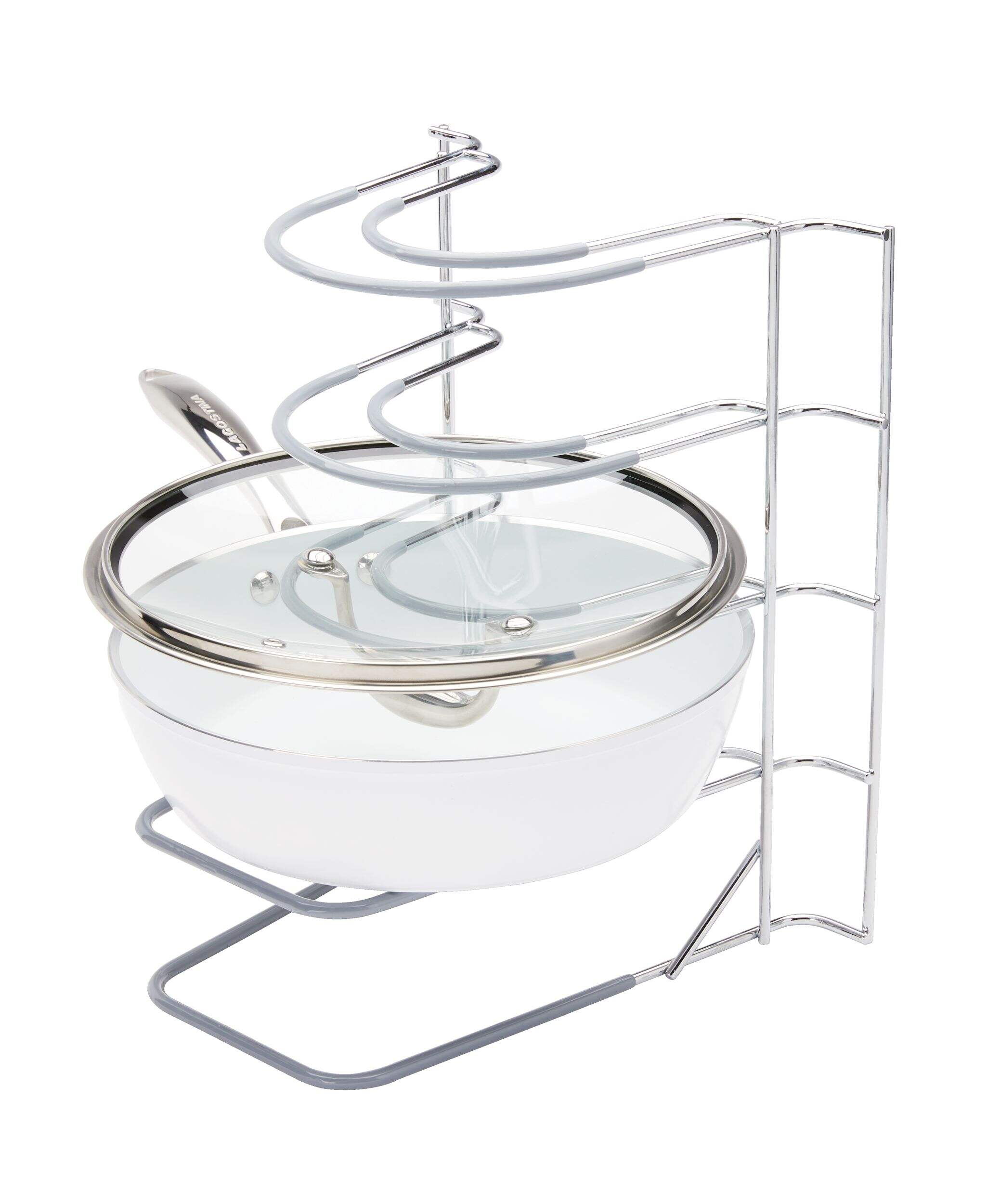 Tablette de rangement à 5 fentes d'armoire/armoire de cuisine Type A Stay pour plats de cuisson/plateaux/bacs/couvercles, chrome Front_Three_Fourths_Angled_Left