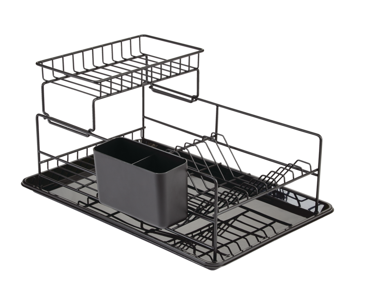 Type A Perspective Steel 2-Tier Dish Drying/Draining Rack with Cutlery  Holder, 18.2 x 12.3-in, Black