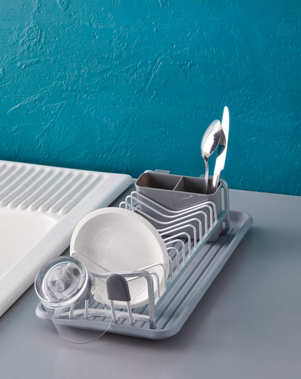 Type A Alpha Stainless Steel Dish Drying Rack with Cutlery Holder &  Drainboard, 13 x 19.3-in