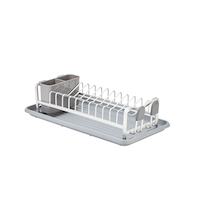 Type A Forte Compact Aluminum Dish Drying Rack with Cutlery Holder & Drainboard, 18.4 x 16-in, White/Grey Front_Angled_Right