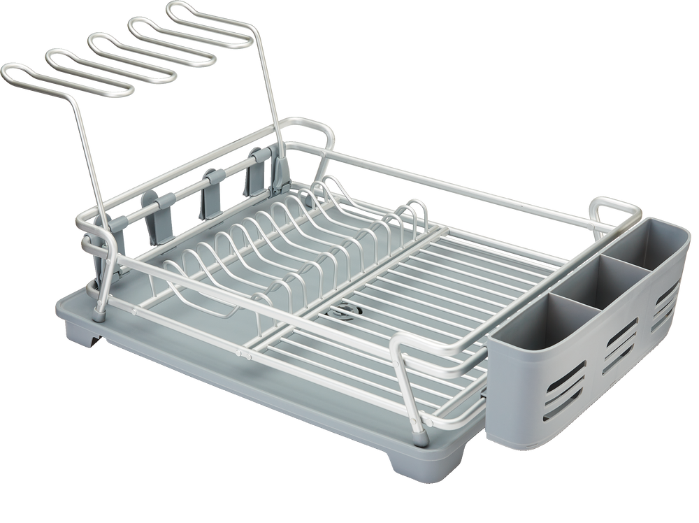 Type A Forte Aluminum Dish Drying Rack with Cutlery Holder & Drainboard