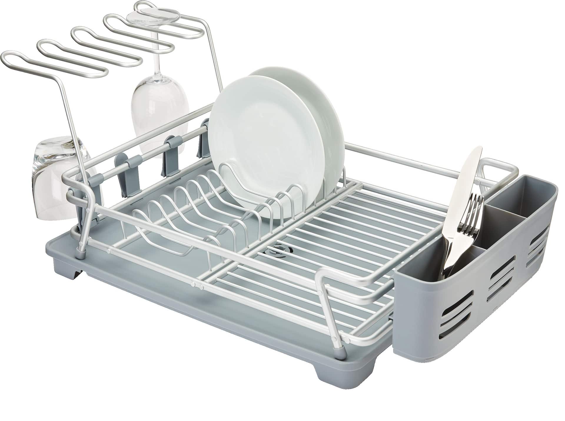 Type A Forte Aluminum Dish Drying Rack with Cutlery Holder Drainboard Grey 6 x 9 in Canadian Tire