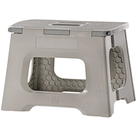 Type A Alpha Plastic Anti-Slip Folding Step Stool For Kitchen & Bathroom, Grey, 9-in Front_Elevated