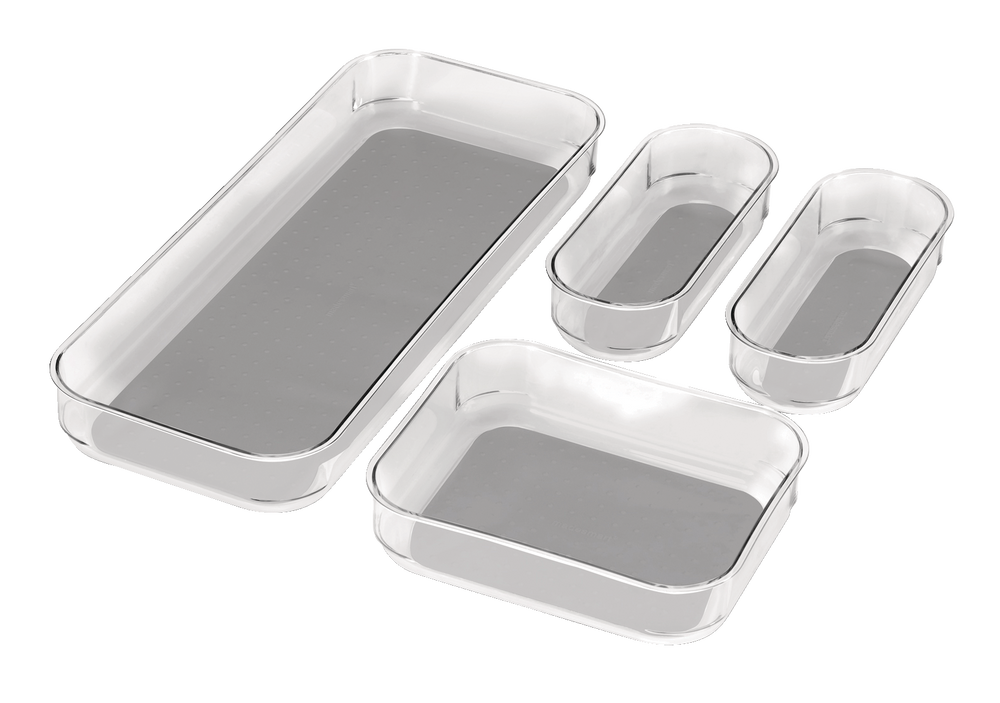 Madesmart Drawer Storage Organizer Tray/Bin Set For Kitchen/Vanity/Office Clear, 4pc Canadian