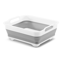 Madesmart Collapsible Folding Plastic Kitchen Wash Basin/Dish Pan, Grey Front_Three_Fourths_Angled_Left