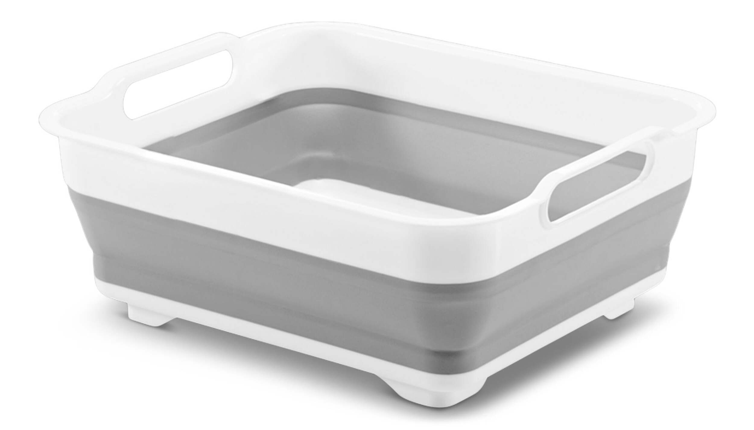 Madesmart Collapsible Folding Plastic Kitchen Wash Basin/Dish Pan, Grey Front_Three_Fourths_Angled_Left