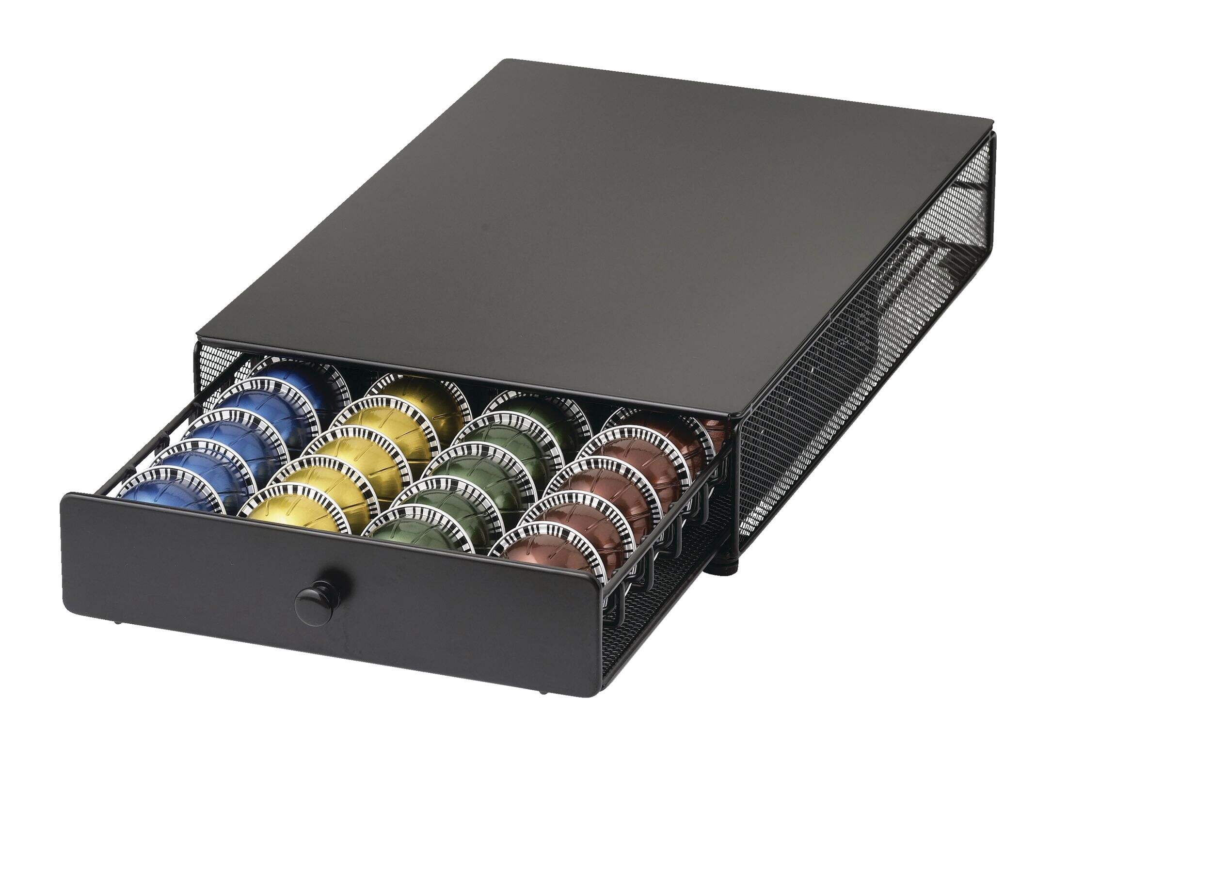 Heritage Nespresso Vertuoline 40-Capsule Coffee Pod Holder Storage Drawer, Black Front_Angled_Left