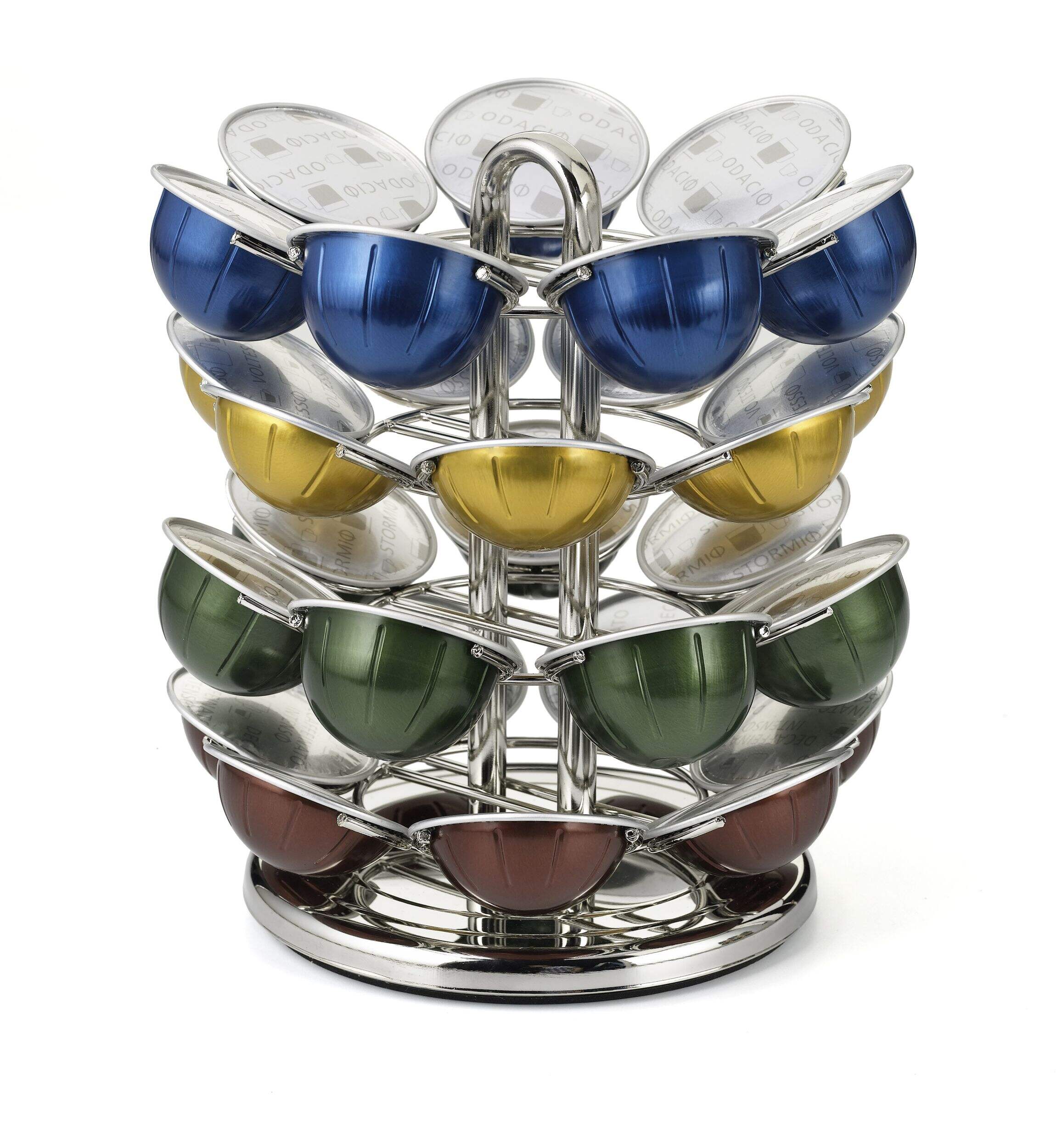 Heritage Nespresso Vertuoline Rotating 28-Capsule Coffee Pod Holder Storage Carousel, Chrome Front_Elevated