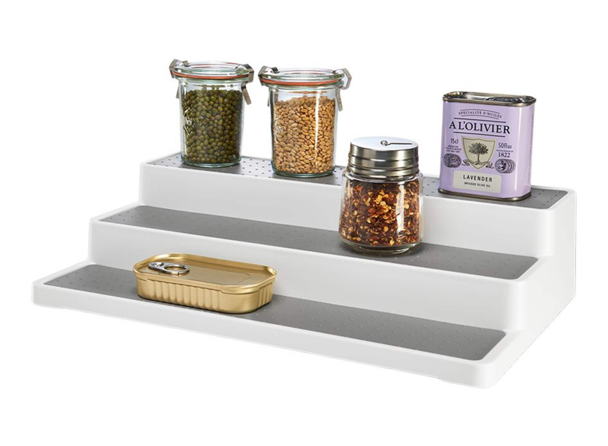 Madesmart 3-Tier Spice Jar Organizer Rack For Kitchen Cupboard/Cabinet, White Front_Angled_Left