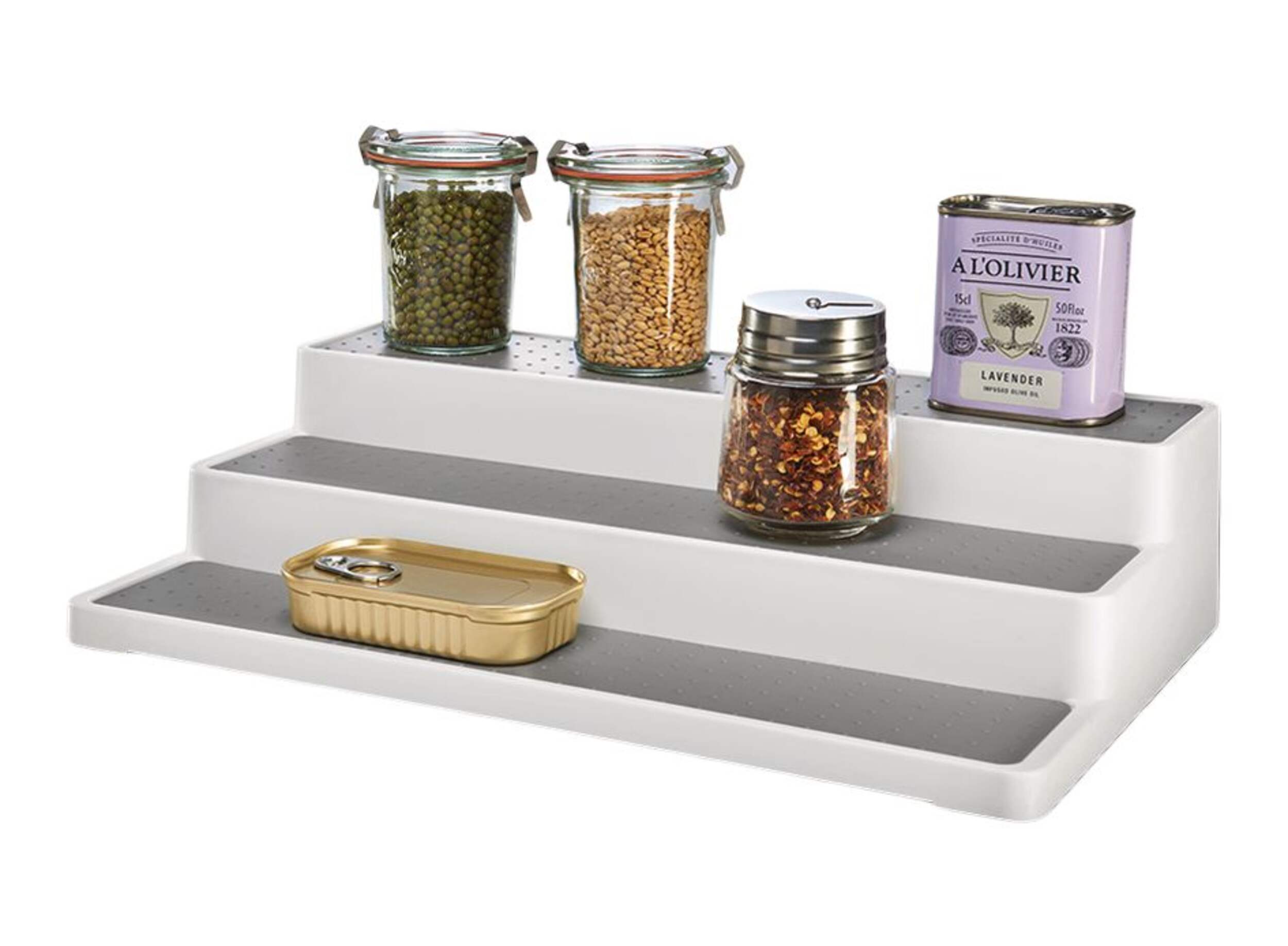 Madesmart 3-Tier Spice Jar Organizer Rack For Kitchen Cupboard/Cabinet, White Front_Angled_Left