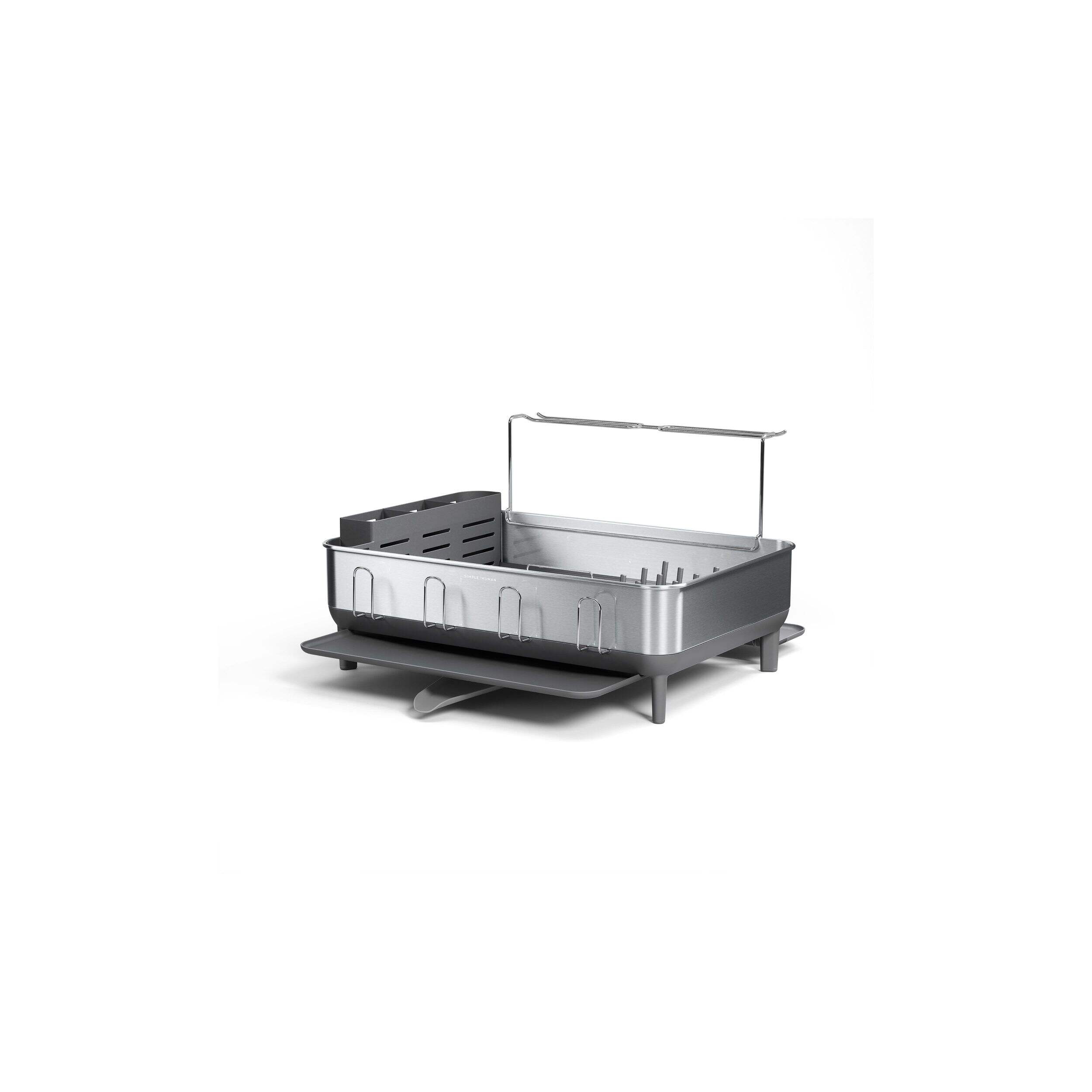 Simplehuman Large Steel Frame Dish Rack, Brushed Finish Front_Angled_Left