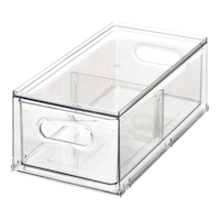 The Home Edit x iDESIGN Clear Plastic Divided Stacking Fridge Drawer Storage Organizer Front_Angled_Left