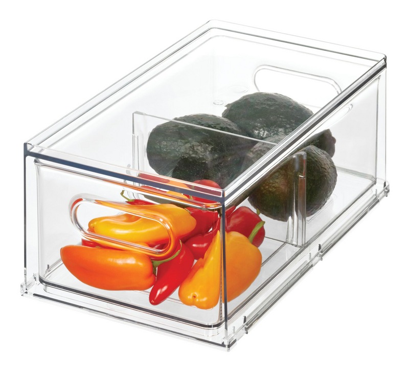 The Home Edit x iDESIGN Clear Plastic Divided Stacking Fridge Drawer