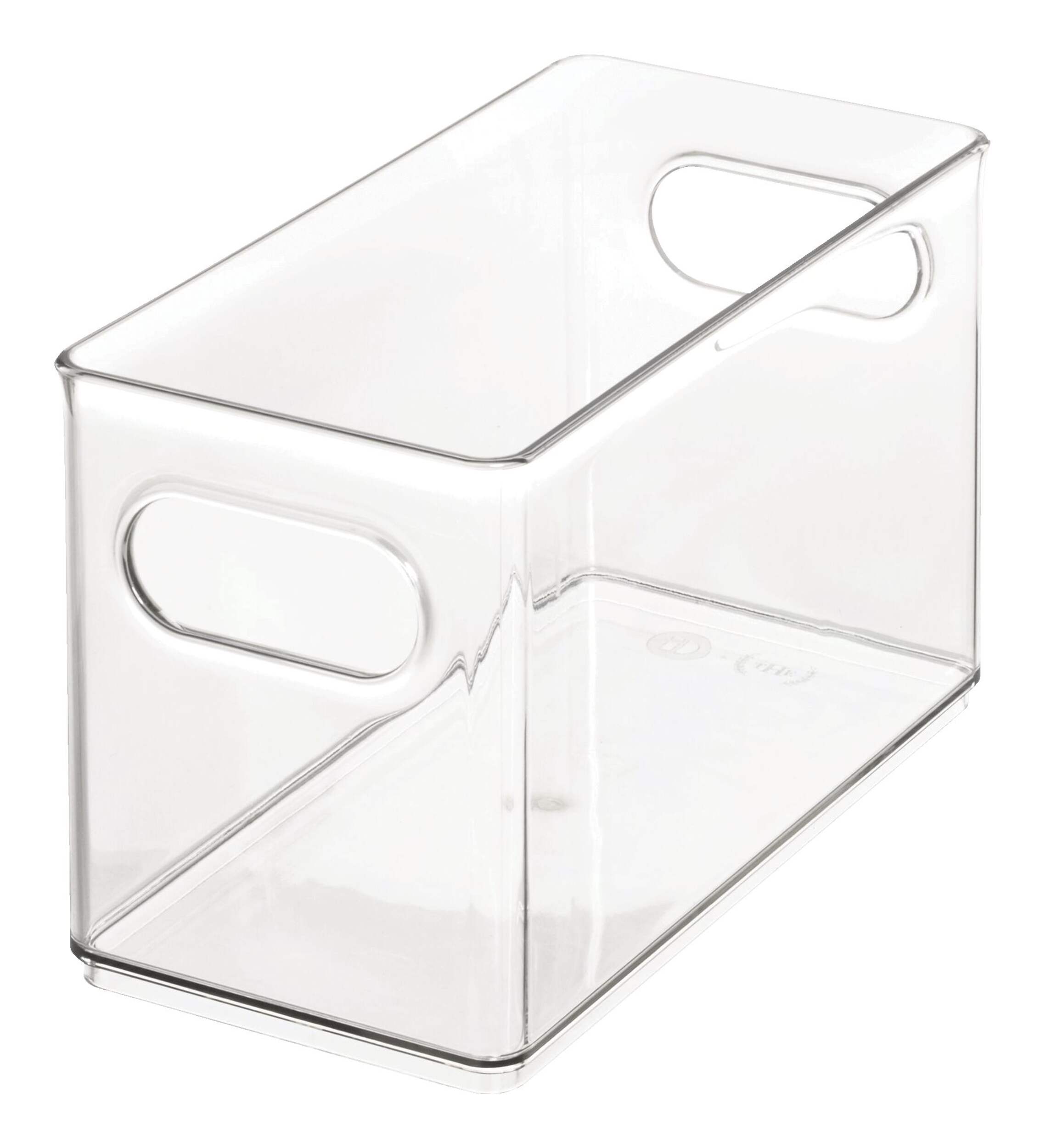 The Home Edit x iDESIGN Clear Plastic Narrow Stacking Pantry Bin Storage Organizer Front_Three_Fourths_Angled_Left