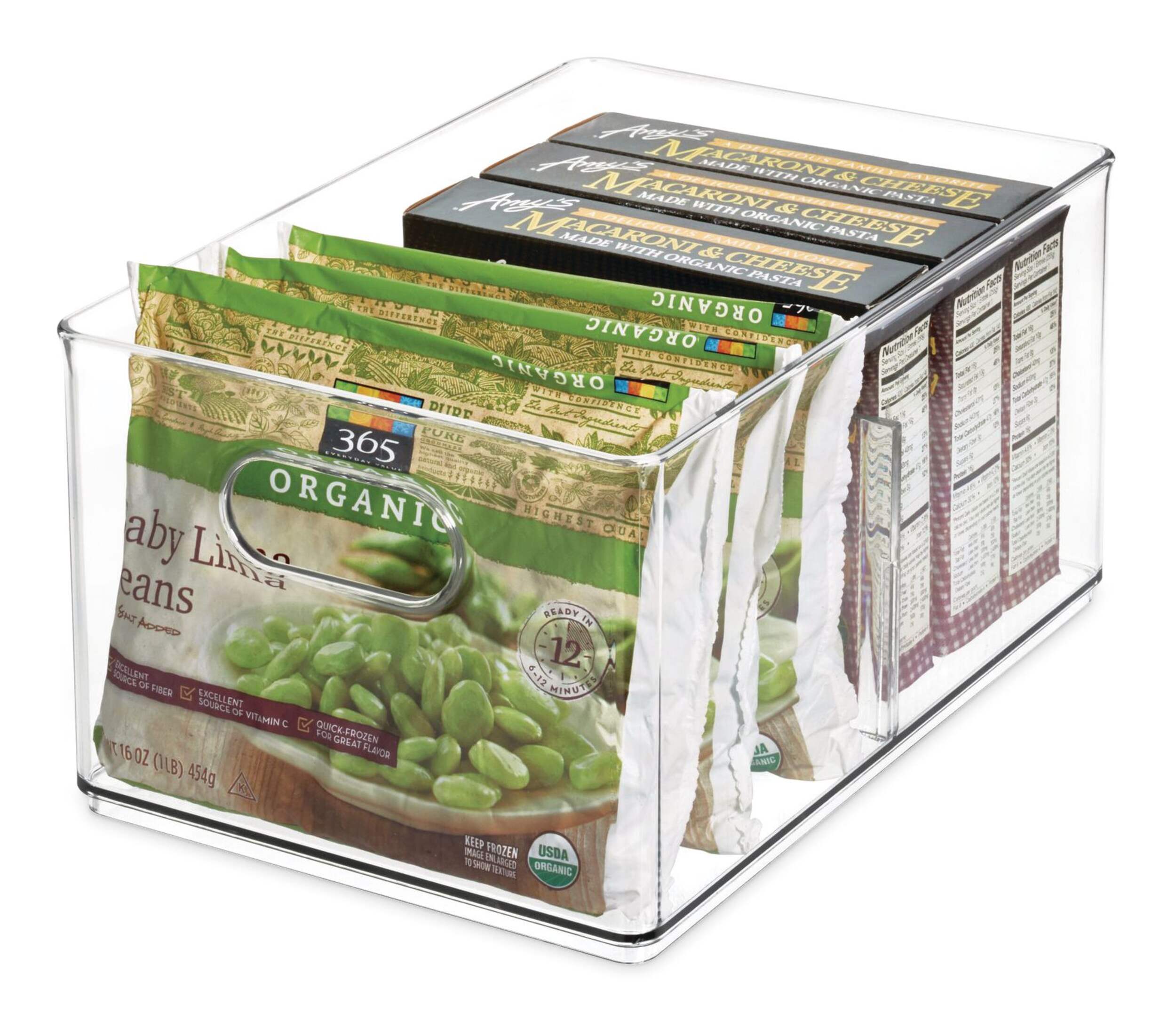 The Home Edit x iDESIGN Clear Plastic Divided Stacking Freezer Bin