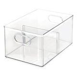 The Home Edit x iDESIGN Clear Plastic Divided Stacking Freezer Bin Storage Organizer Front_Three_Fourths_Angled_Left