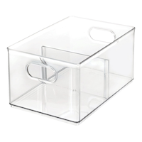 The Home Edit x iDESIGN Clear Plastic Divided Stacking Freezer Bin Storage Organizer Front_Three_Fourths_Angled_Left
