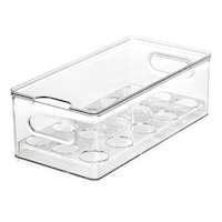 The Home Edit x iDESIGN Clear Plastic Stacking 15-Egg Tray Bin Storage Organizer with Lid Front_Three_Fourths_Angled_Left