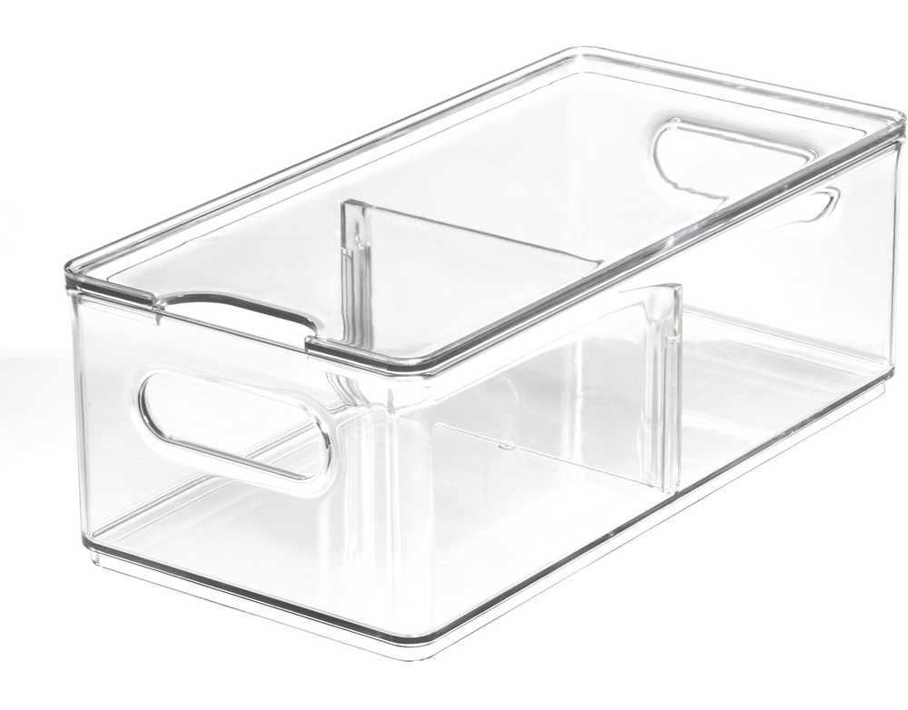 The Home Edit x iDESIGN Clear Plastic Large Divided Stacking Fridge Bin