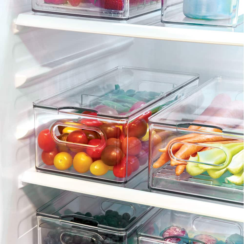 The Home Edit x iDESIGN Clear Plastic Large Divided Stacking Fridge Bin ...