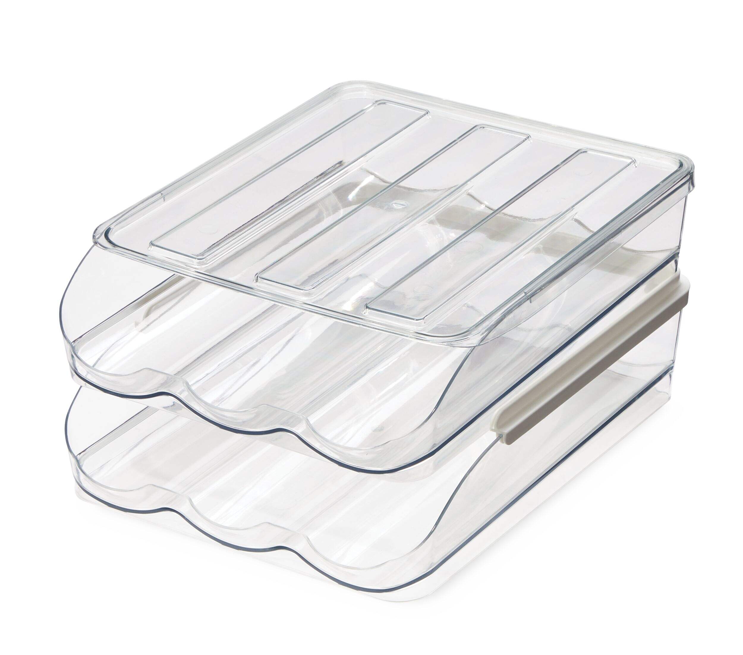 type A Clarity 2-Tier Egg Holder Organizer Bin with Lid, Clear Front_Three_Fourths_Angled_Left