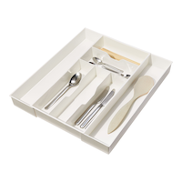 type A Alpha 7-Slot Expandable Cutlery Tray Organizer, White Front_Three_Fourths_Angled_Left