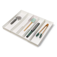 type A Alpha Expandable Utensil Tray Organizer, White Front_Three_Fourths_Angled_Left