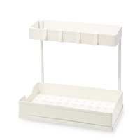 type A Prima Under-the-Sink 2-Tier Organizer with Drawer, White Front_Three_Fourths_Angled_Left
