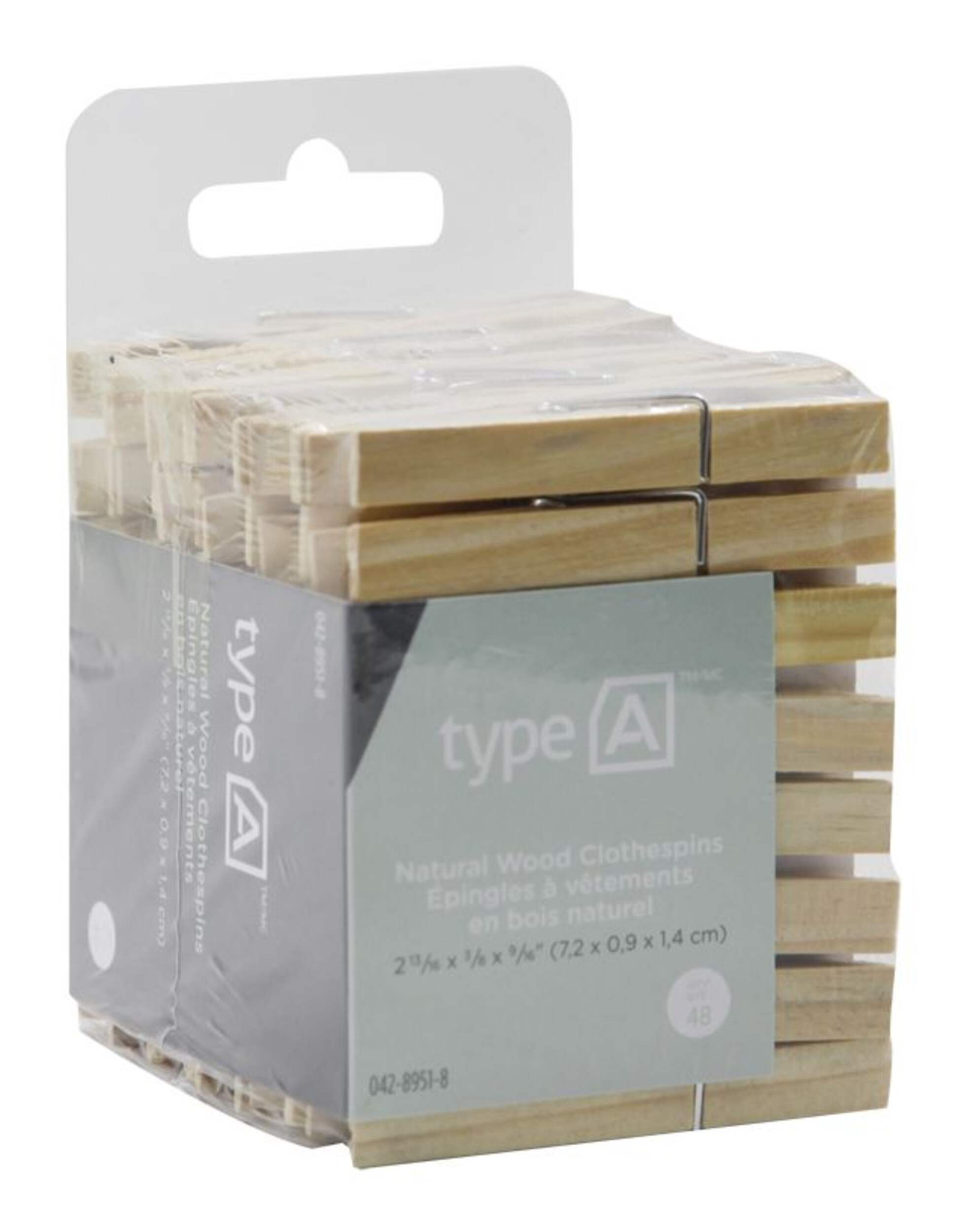 Pinces à linge en bois naturel Type A, paq. 48 Front_Angled_Right