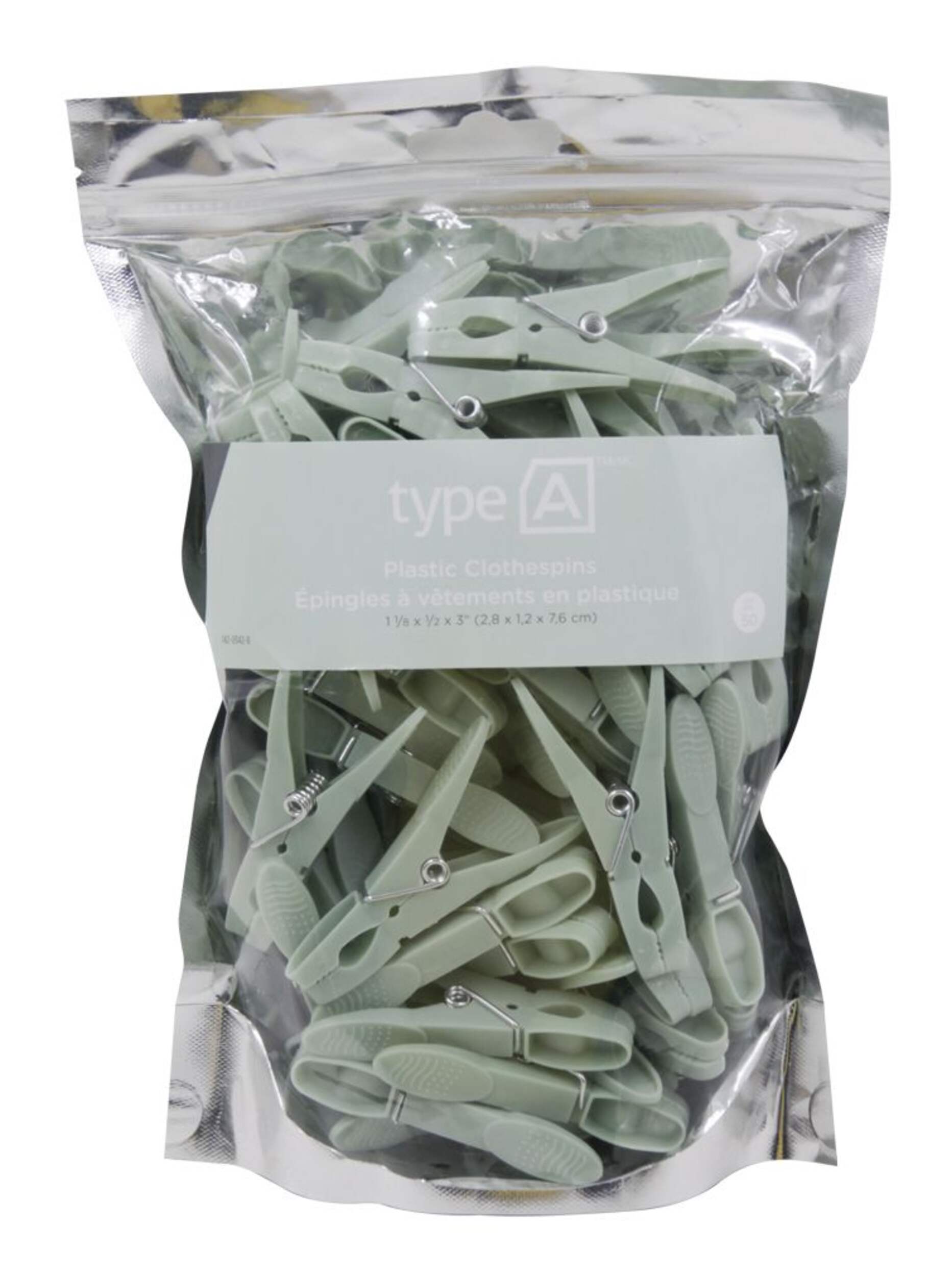 type A Plastic Clothespins, 50-pk, 1.1-in x 0.5-in x 3-in Front_Flat