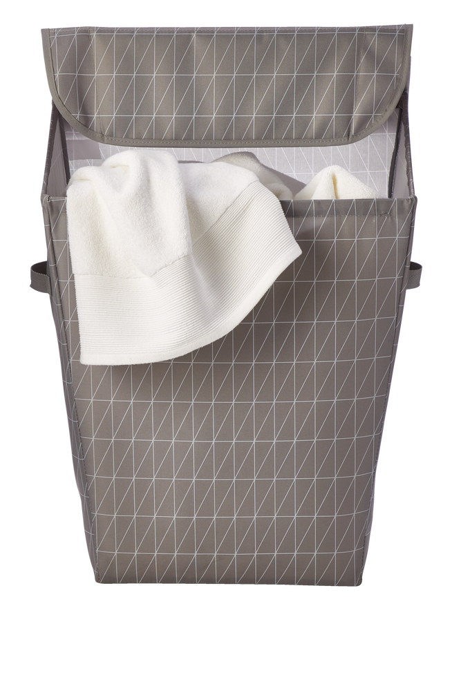 type A Laundry Hamper with Lid, 19.3 W x 12 D x 24in H, Grey