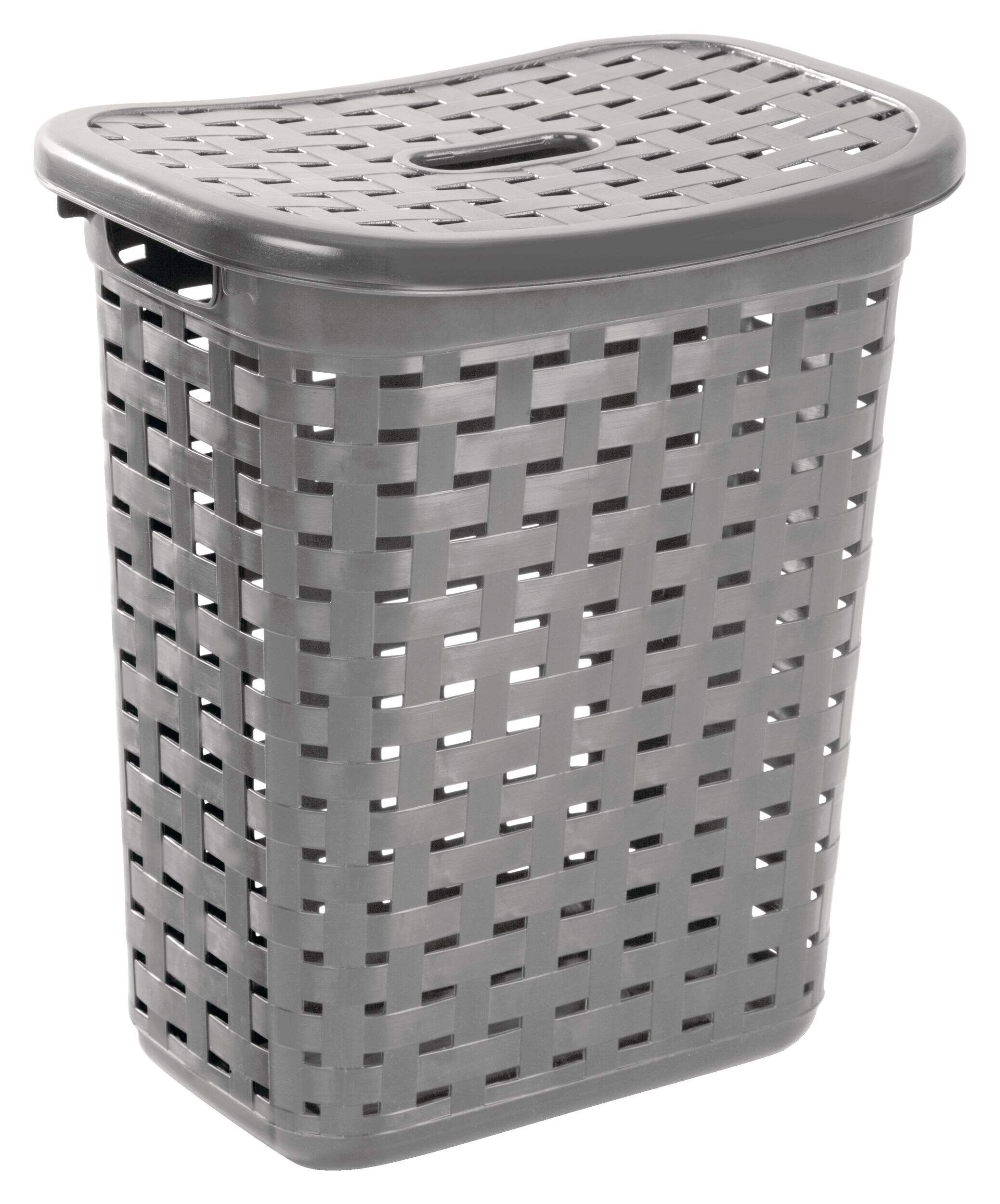 Sterilite Weave Laundry Hamper, Plastic, Grey Front_Three_Fourths_Angled_Right