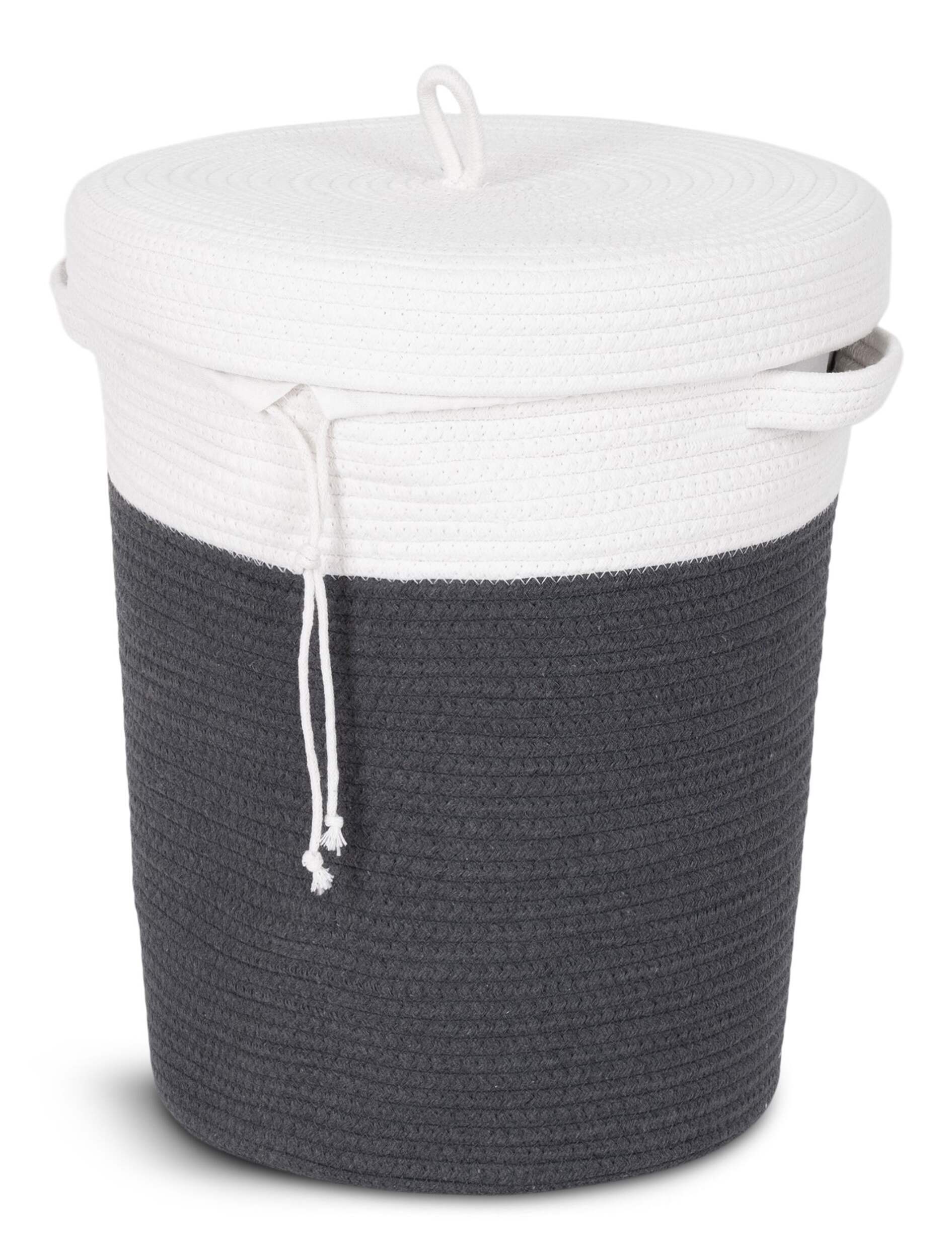 type A Rope Hamper with Lid, White/Grey Front_Angled_Left