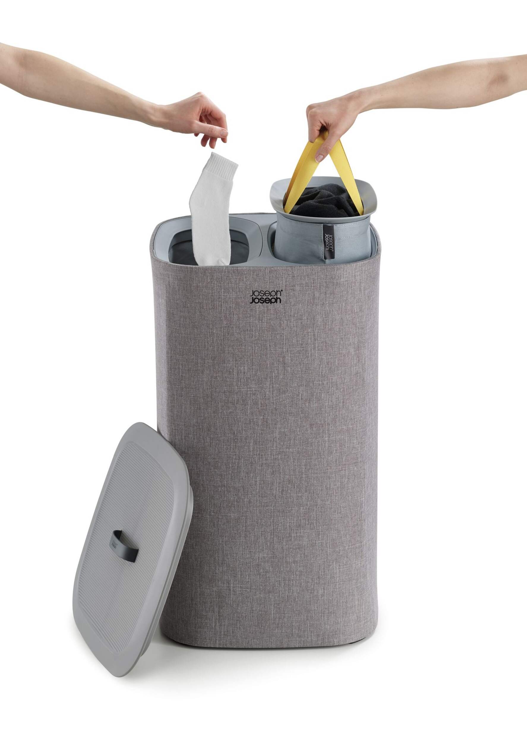 Joseph & Joseph Easy-Empty Smart Laundry Basket with Lid, Foldable, Grey, 60-L Composite_or_Mixed