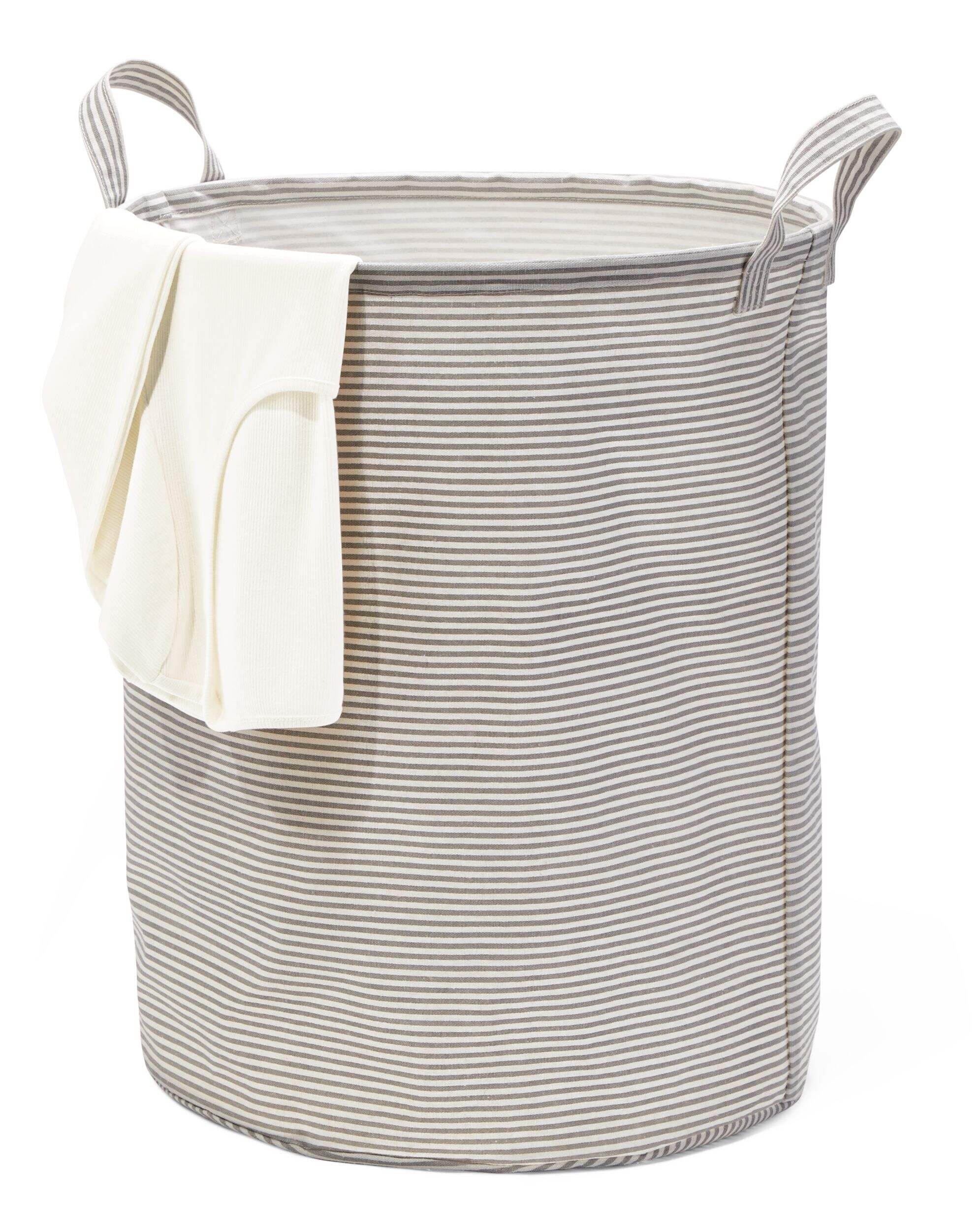 type A Prima Round Collapsible Laundry Hamper, 80-L, Striped Front_Three_Fourths_Angled_Left