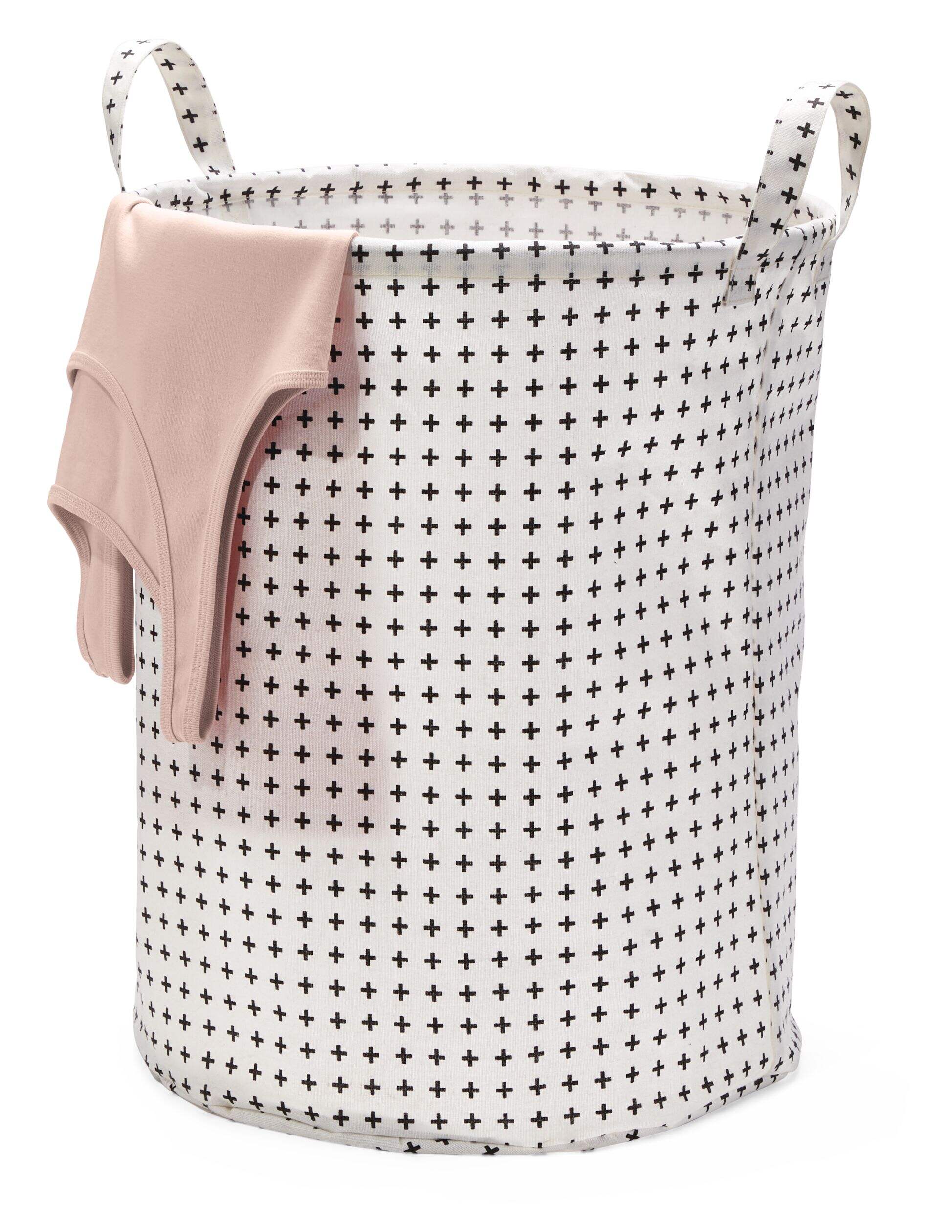 type A Prima Round Collapsible Laundry Hamper, 80-L, Geometric Front_Three_Fourths_Angled_Left
