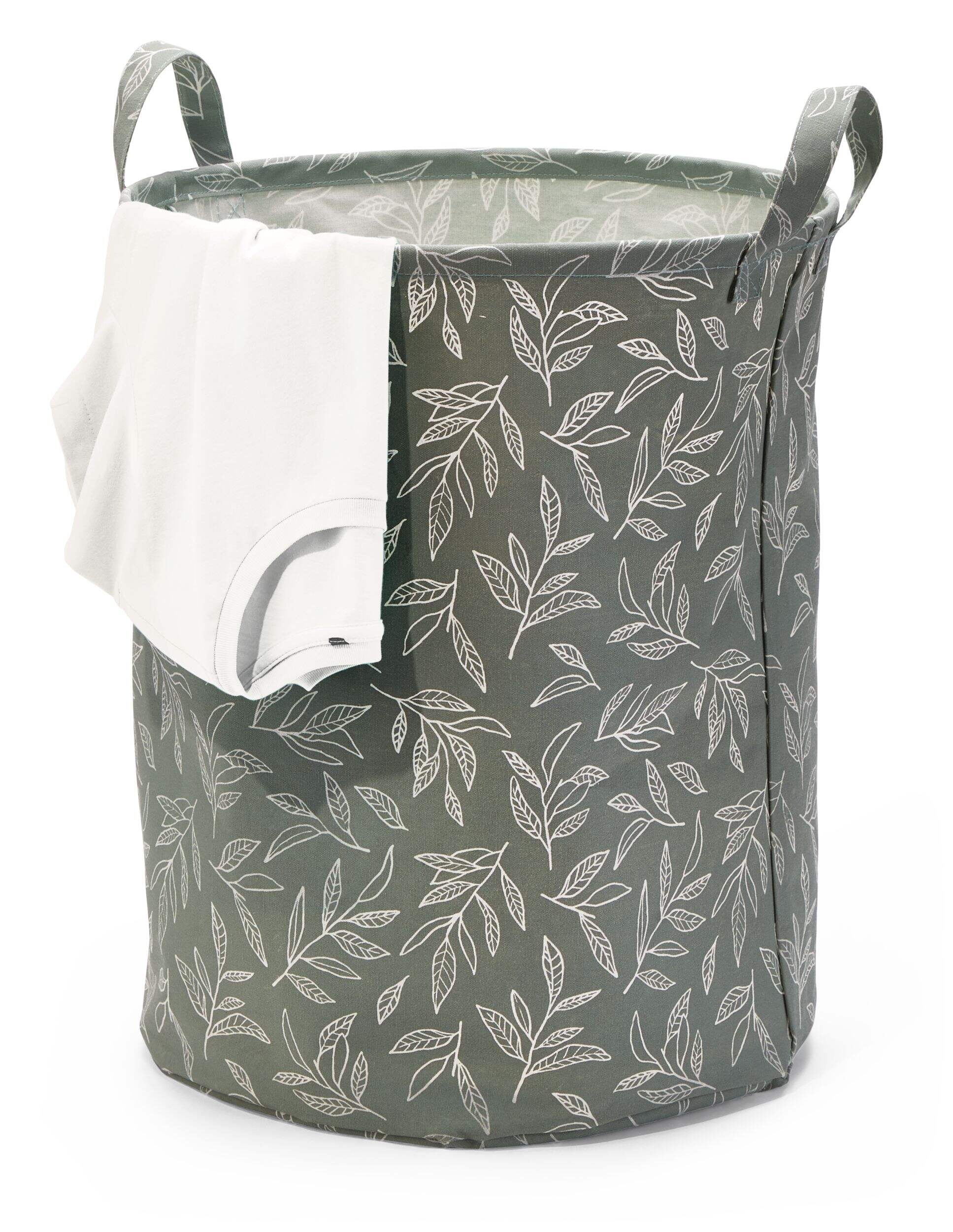 type A Prima Round Collapsible Laundry Hamper, 80-L, Botanical Front_Three_Fourths_Angled_Left