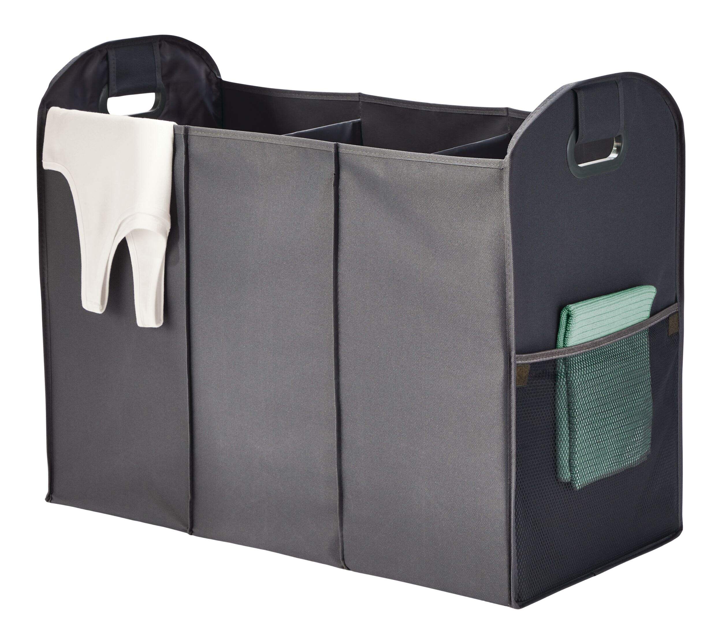 type A Ease Trio Collapsible Laundry Sorter, Grey Front_Three_Fourths_Angled_Left
