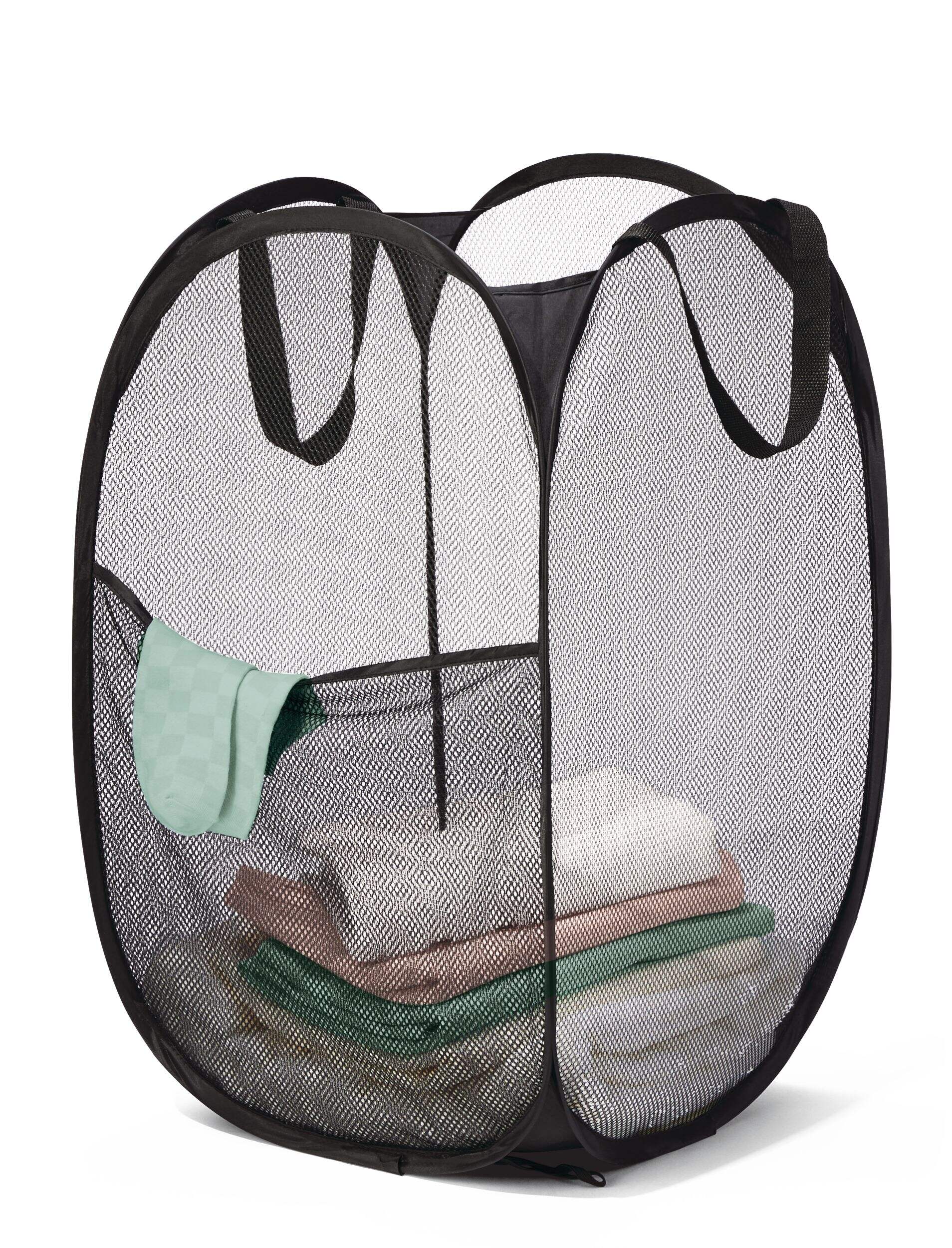 type A Alpha Pop-Up Laundry Hamper, Black Front_Three_Fourths_Angled_Left