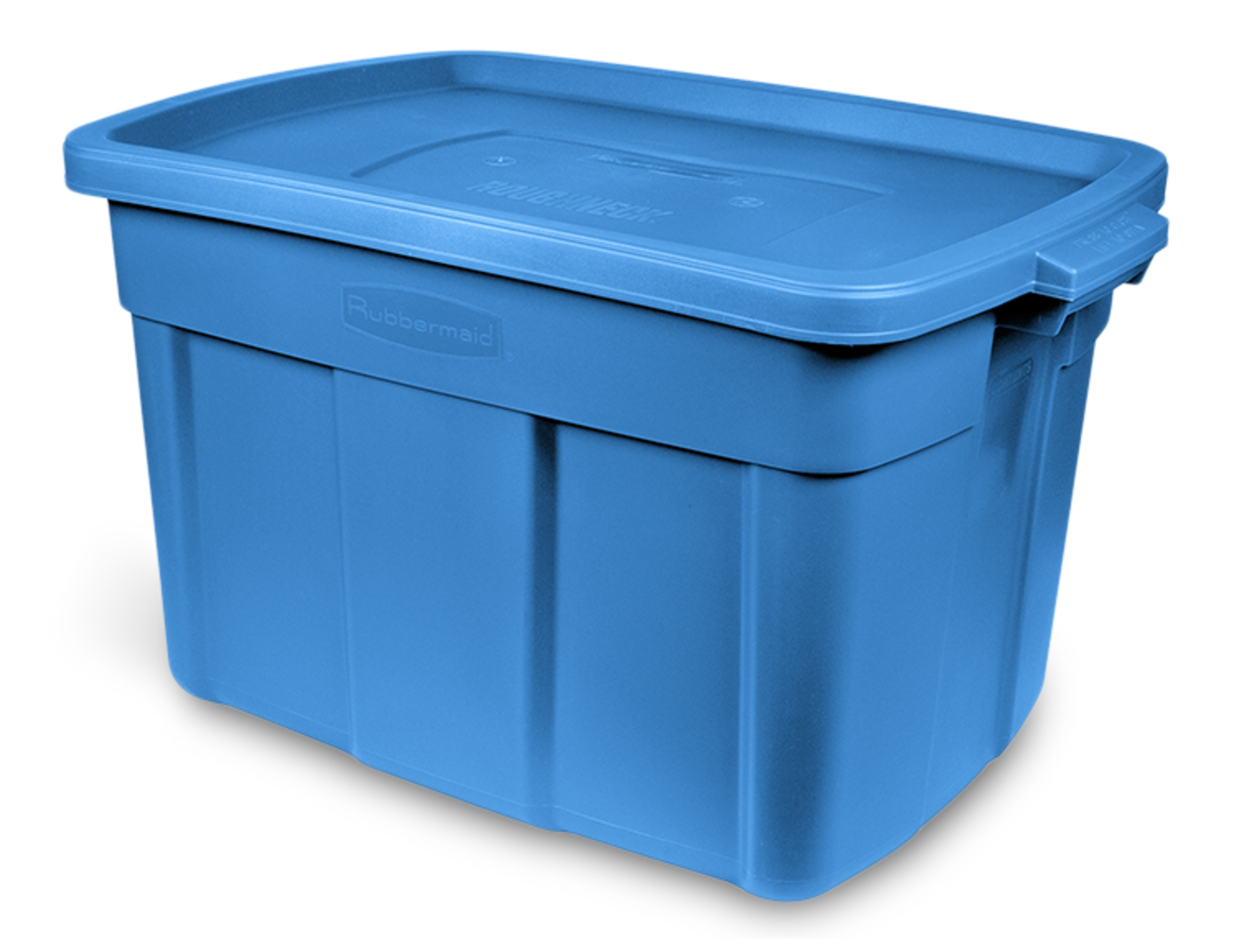 Bac de rangement empilable Rubbermaid Roughneck avec couvercle, bleu, 68 L Front_Three_Fourths_Angled_Left