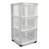 type A Clear Grey Frame 3-Drawer Storage Tower/Cart with Wheels, 26-in Front_Angled_Right