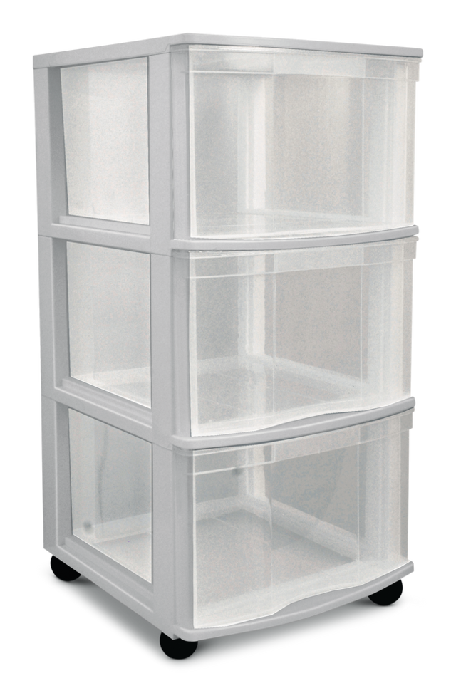 type A Clear Grey Frame 3Drawer Storage Tower/Cart with Wheels, 26in