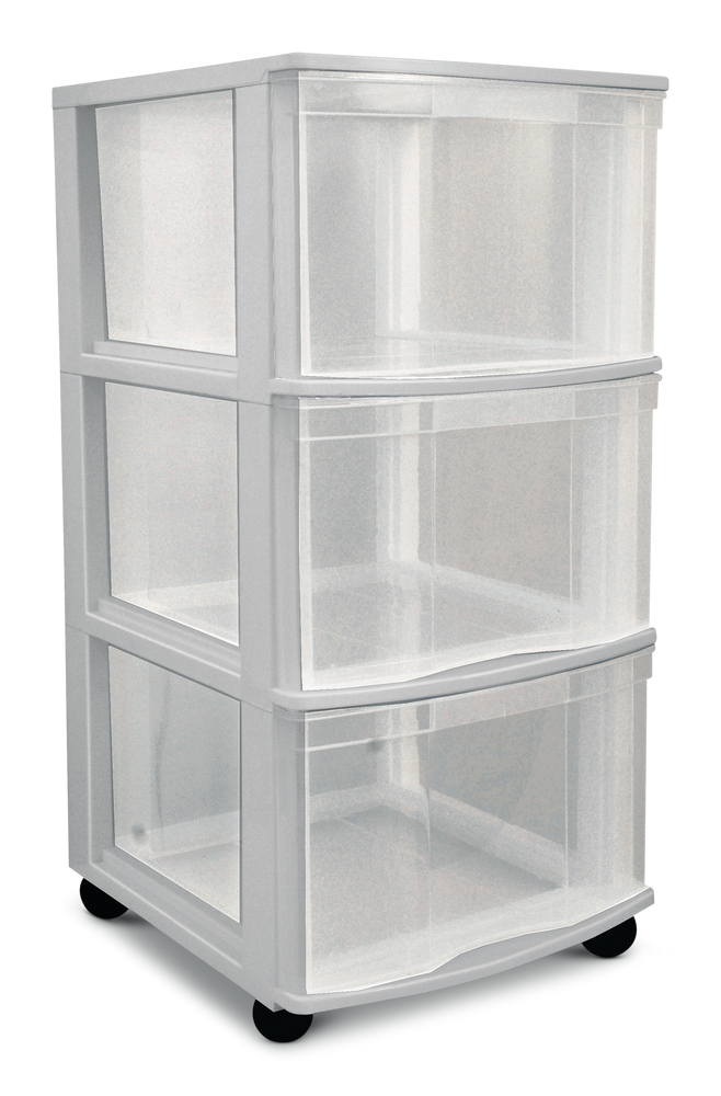 type A Clear Grey Frame 3Drawer Storage Tower/Cart with Wheels, 26in