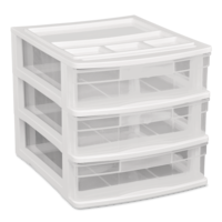 type A Desk Clear White Frame 3-Drawer Storage Tower, 10-in Front_Angled_Right