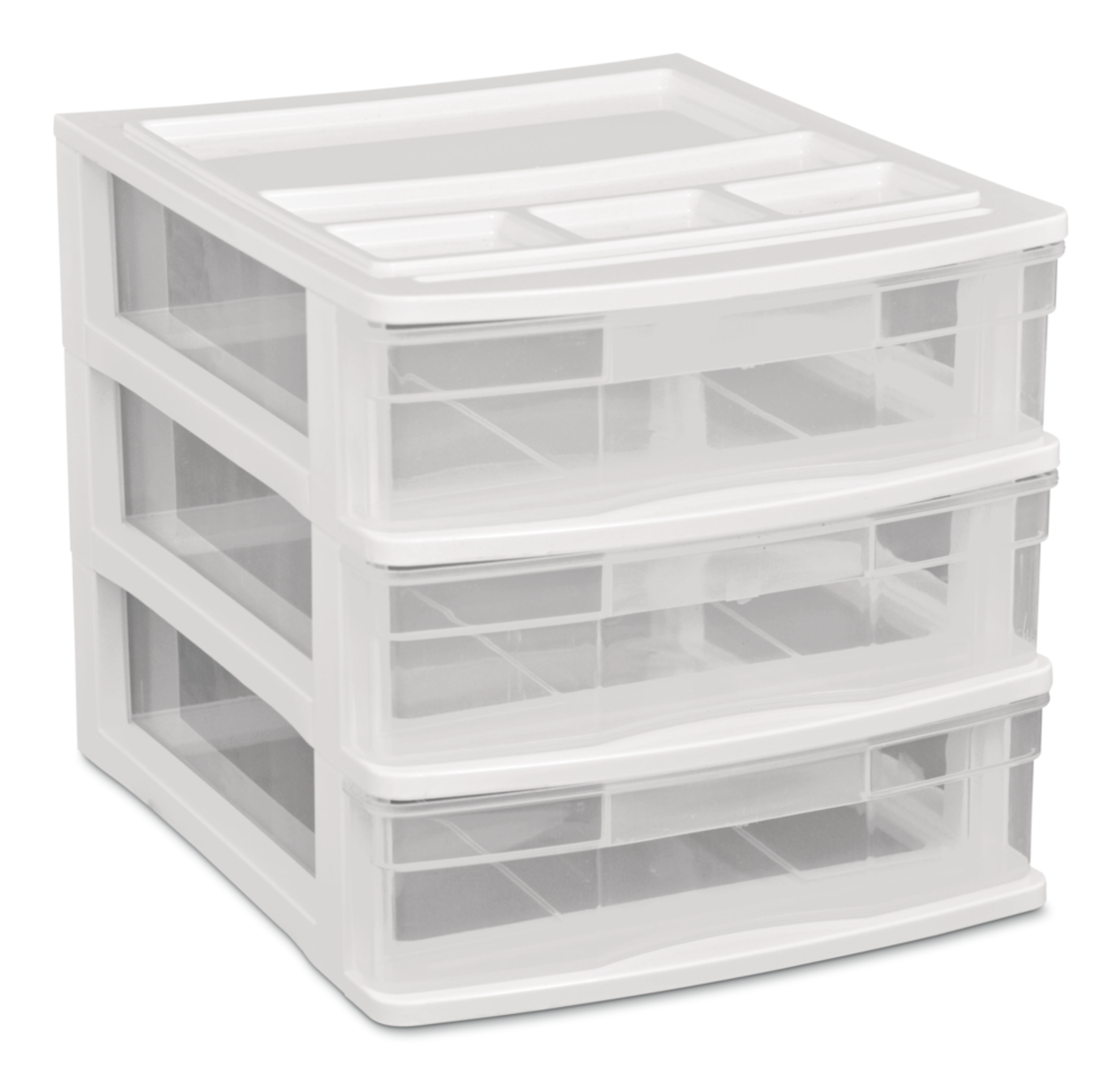 type A Desk Clear White Frame 3-Drawer Storage Tower, 10-in Front_Angled_Right
