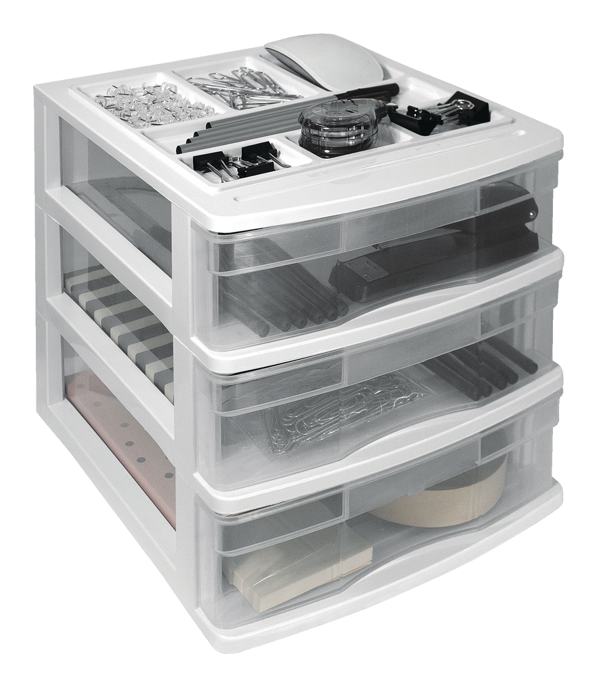 type A Desk Clear White Frame 3Drawer Storage Tower, 10in Canadian Tire