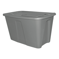 type A Restore Stackable Nesting Storage Box with Lid, 121-L, Grey Front_Angled_Left