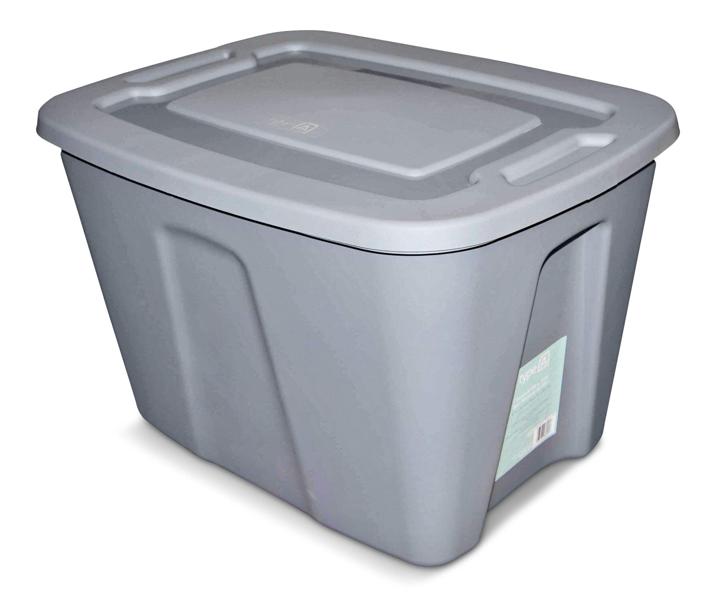 type A Restore Stackable Storage Box with Lid, 68-L, Grey Front_Angled_Left