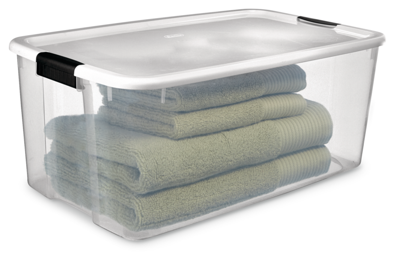 Sterilite 30 Qt Clear Plastic Stackable Storage Bin w/ Grey Latch Lid, 24  Pack